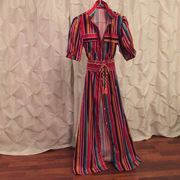 Hand cut multicolored Button Down dress / duster. - Picture 2 of 12